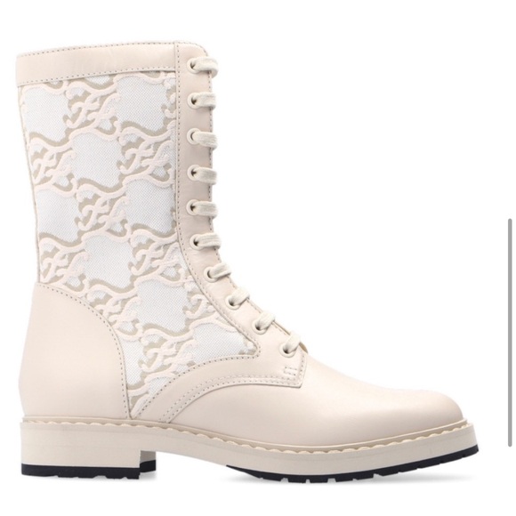 Fendi $1100 Kaligraphy Jacquard Monogram Logo Leather Knitted Combat Boots Sz 9 - Picture 2 of 13